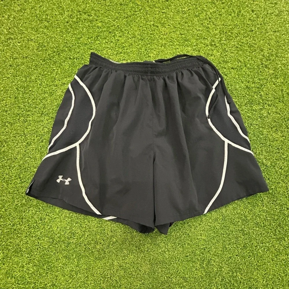 Under Armour Mens Running Shorts Black White Piping Mesh Lined Size Medium
